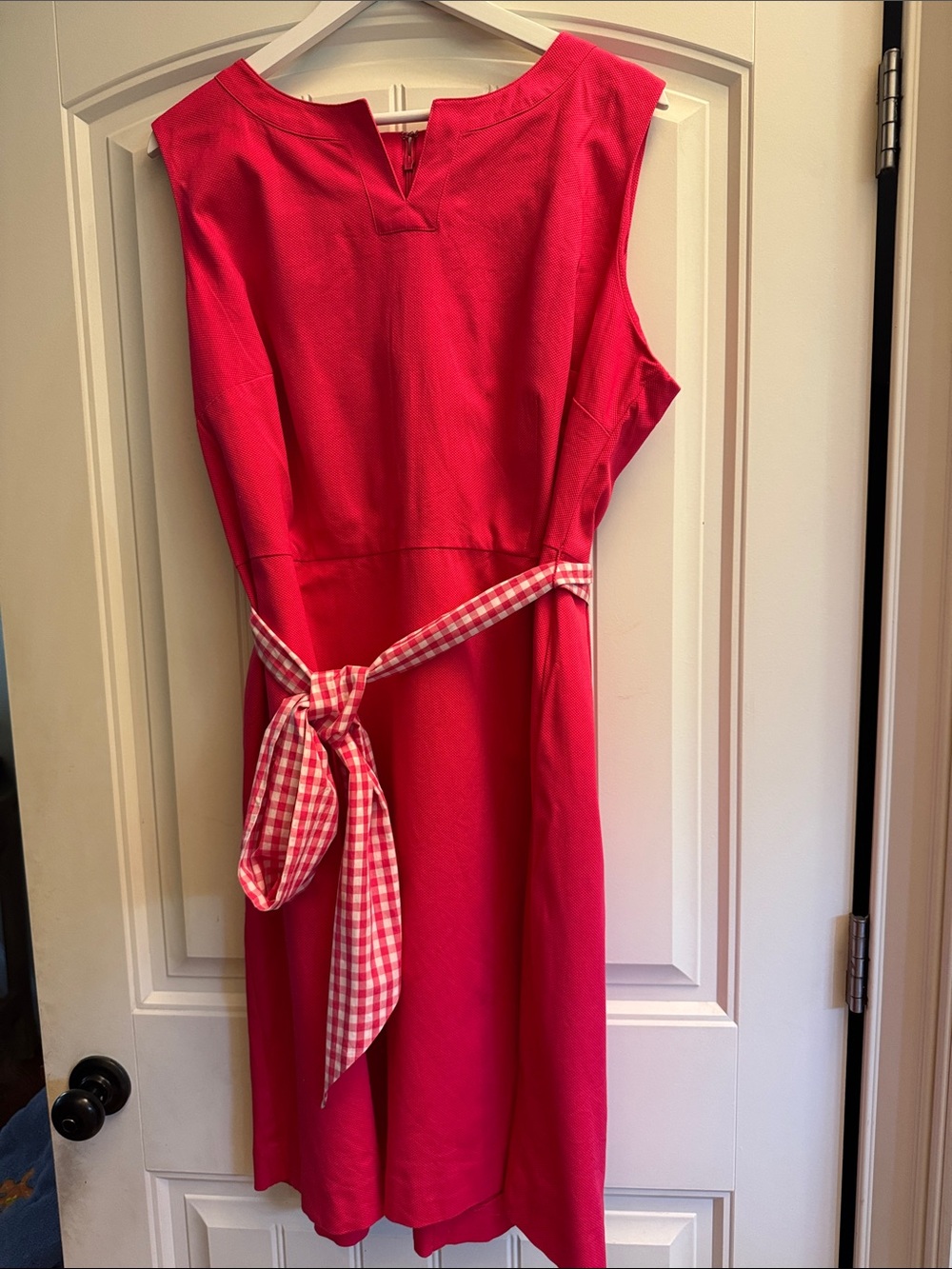 Talbots Bright Pink Sleeveless Dress with Gingham Tie W18
